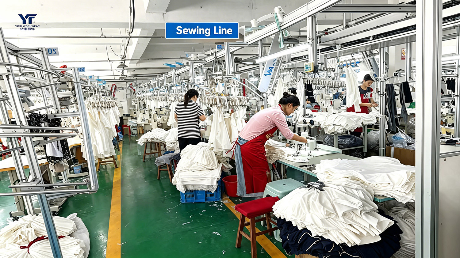 Yitai workwear factory sewing production line in Linyi